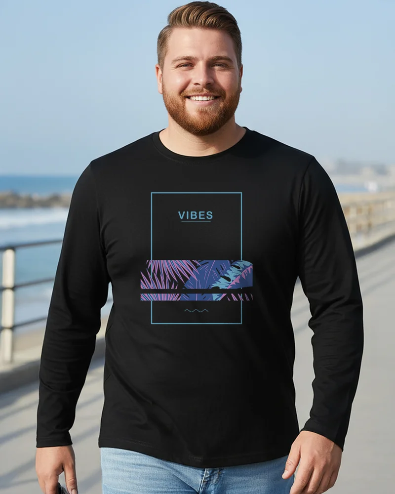 بيواكوف تيشيرت رجالي مقاس كبير بطبعة رسومات أزرق أسود